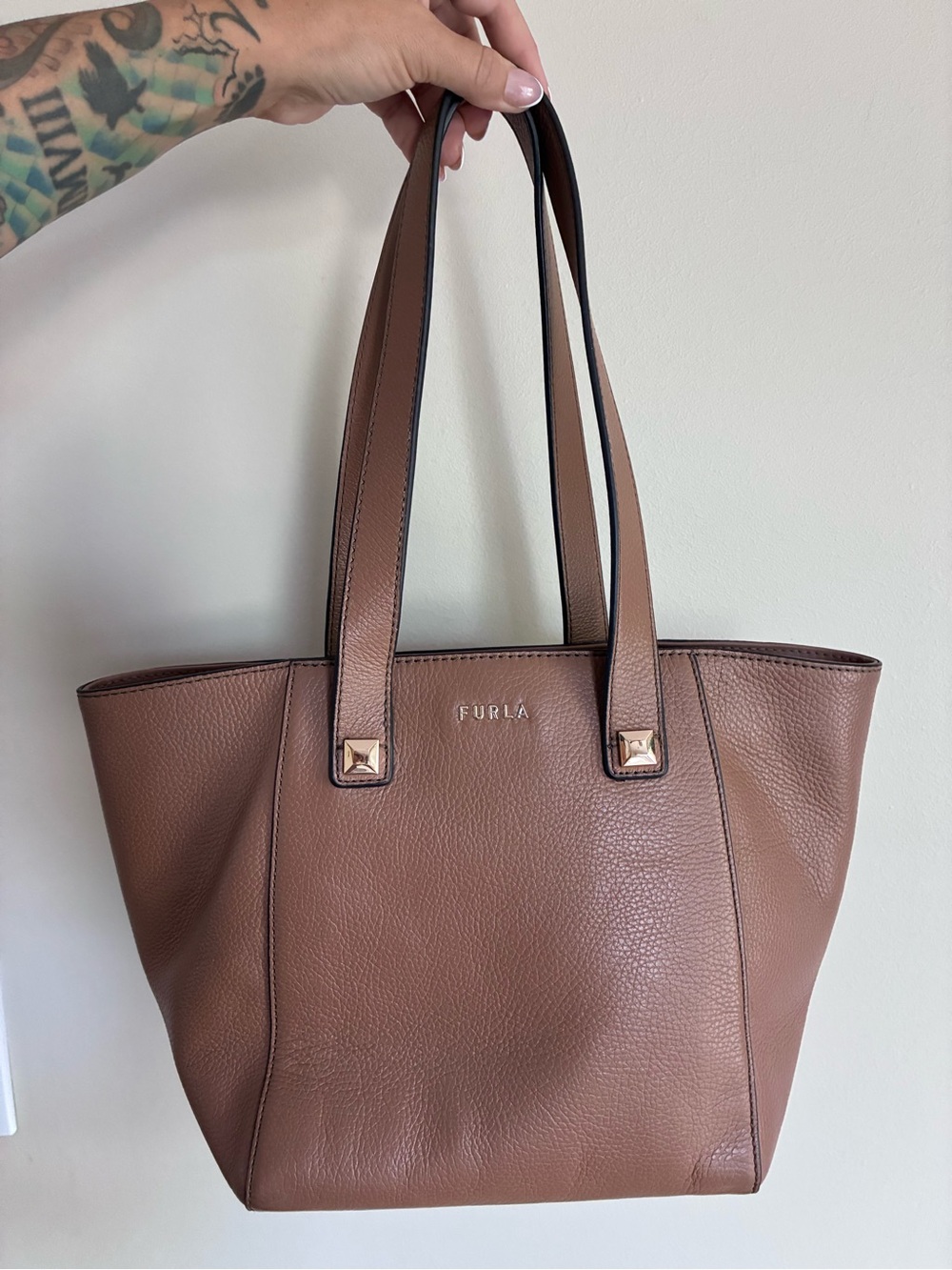 Furla Brown Pebbled Leather Aphrodite Tote Bag